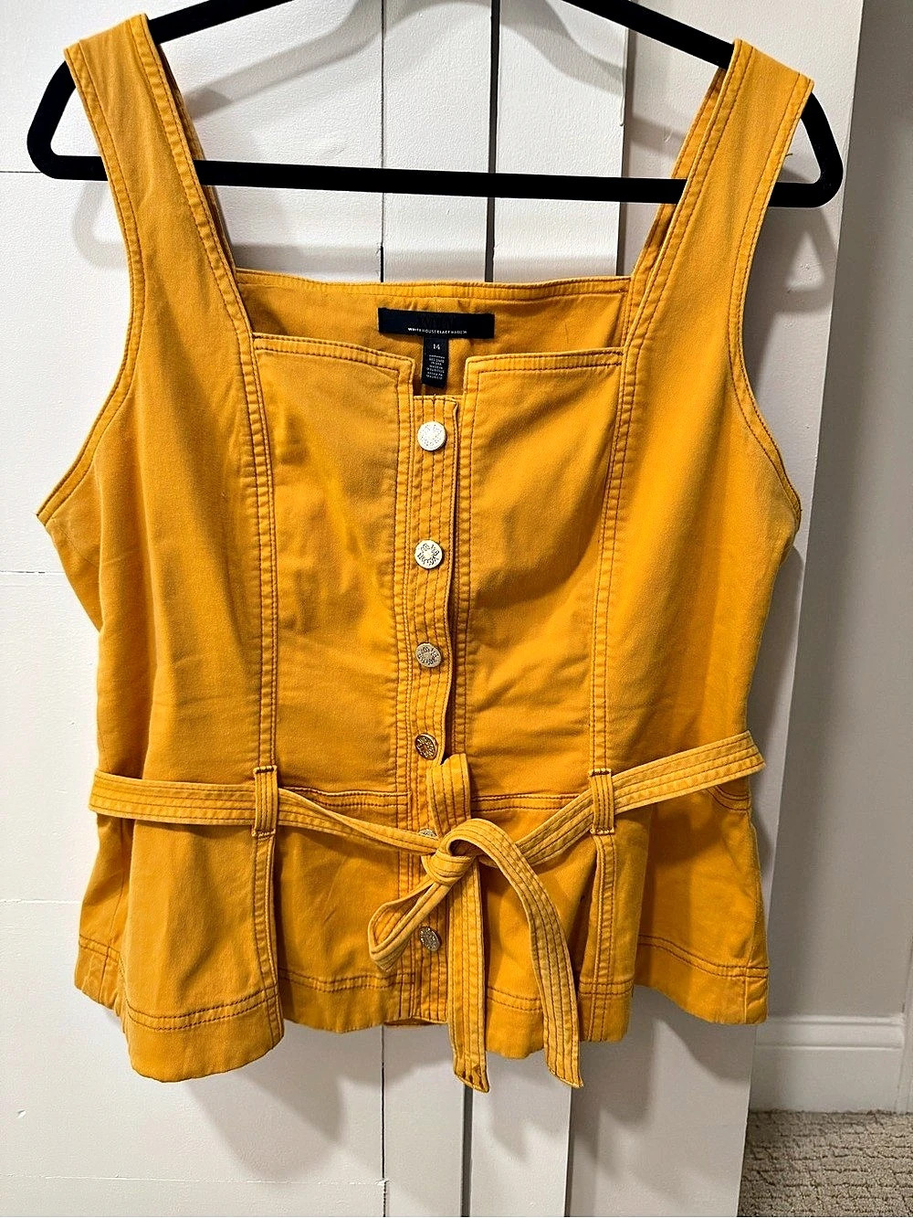 White House Black Market Mustard Yellow Tailored Twill Peplum Vest Tank Sz 14